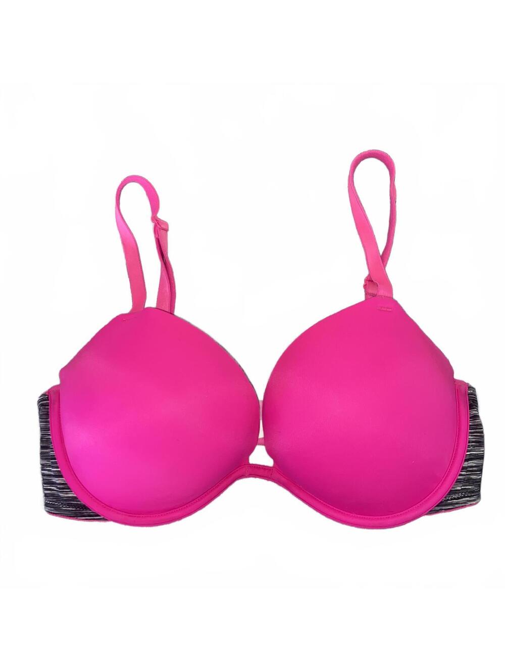 Victoria's Secret PINK Super Push-Up Bra 34D Hot Pink Plunge Lingerie